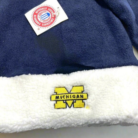 University of Michigan Vintage Late '90s NCAA Fleece NOS Santa Hat w/Bell - Picture 2 of 5